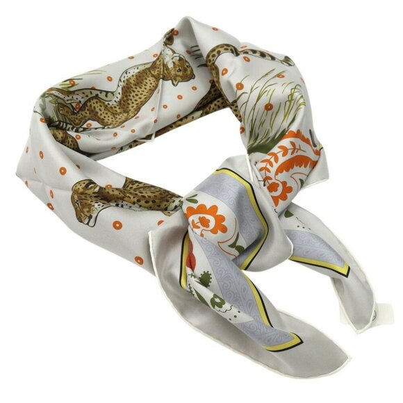 HERMES Carre 90 Double Face GUEPARDS BANDANA Scarf Muffler Cheetah Silk GRIS - Picture 9 of 11